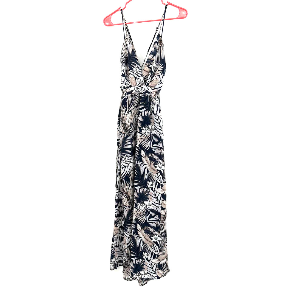 HYFVE‎ size medium floral print sleeveless maxi dress lined blue cross back